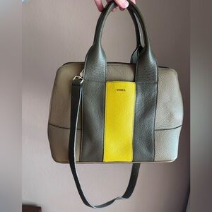 Furla Tricolor Satchel with Yellow Accent